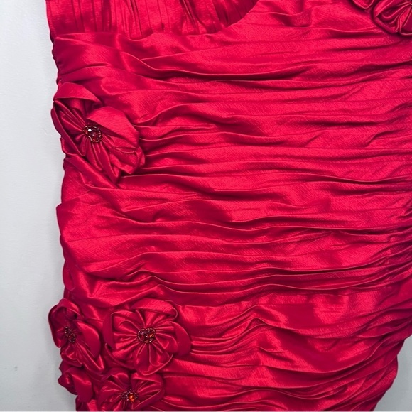 Marsoni Red Ruched Bodycon Dress Size 18 Floral Feminine - Picture 8 of 11